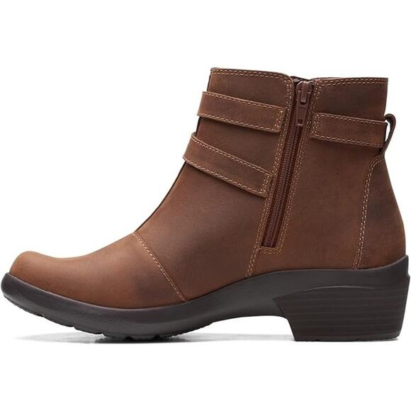 NWT Clarks Women's Angie Spice Ankle Boot, Dark Tan Leather, 5 - Picture 3 of 7